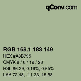 Color code: RGB 168.1 183 149 | qconv.com