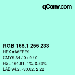 カラーコード: RGB 168.1 255 233 | qconv.com