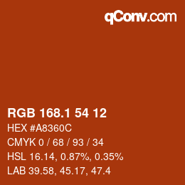 カラーコード: RGB 168.1 54 12 | qconv.com