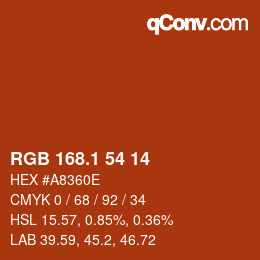 カラーコード: RGB 168.1 54 14 | qconv.com