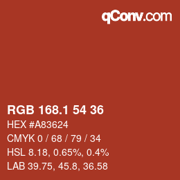 カラーコード: RGB 168.1 54 36 | qconv.com