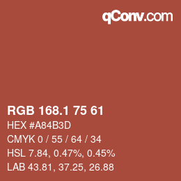 カラーコード: RGB 168.1 75 61 | qconv.com