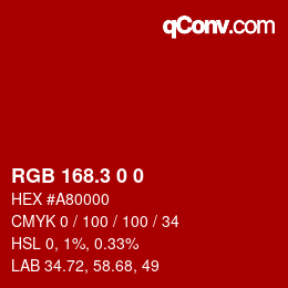 カラーコード: RGB 168.3 0 0 | qconv.com
