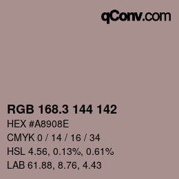 カラーコード: RGB 168.3 144 142 | qconv.com