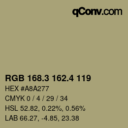 カラーコード: RGB 168.3 162.4 119 | qconv.com
