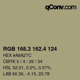 カラーコード: RGB 168.3 162.4 124 | qconv.com
