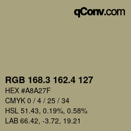 カラーコード: RGB 168.3 162.4 127 | qconv.com