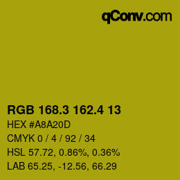 カラーコード: RGB 168.3 162.4 13 | qconv.com