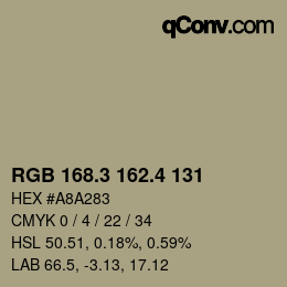 カラーコード: RGB 168.3 162.4 131 | qconv.com