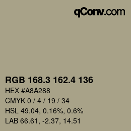 カラーコード: RGB 168.3 162.4 136 | qconv.com