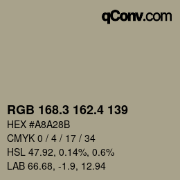 カラーコード: RGB 168.3 162.4 139 | qconv.com