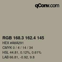 カラーコード: RGB 168.3 162.4 145 | qconv.com