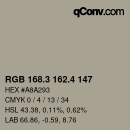 カラーコード: RGB 168.3 162.4 147 | qconv.com