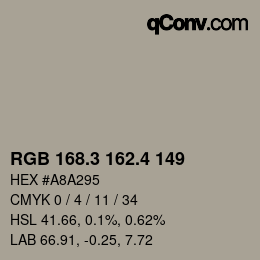 カラーコード: RGB 168.3 162.4 149 | qconv.com