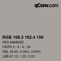 カラーコード: RGB 168.3 162.4 158 | qconv.com
