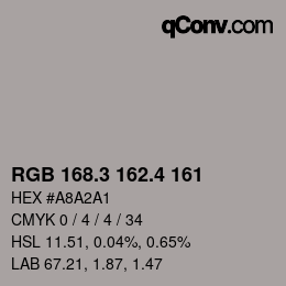 カラーコード: RGB 168.3 162.4 161 | qconv.com