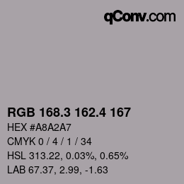 カラーコード: RGB 168.3 162.4 167 | qconv.com