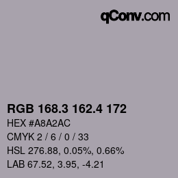 カラーコード: RGB 168.3 162.4 172 | qconv.com