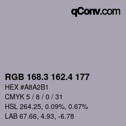 カラーコード: RGB 168.3 162.4 177 | qconv.com