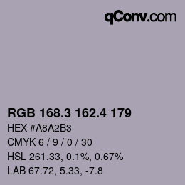 カラーコード: RGB 168.3 162.4 179 | qconv.com