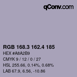 カラーコード: RGB 168.3 162.4 185 | qconv.com