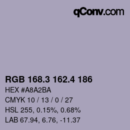 カラーコード: RGB 168.3 162.4 186 | qconv.com
