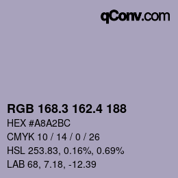 カラーコード: RGB 168.3 162.4 188 | qconv.com
