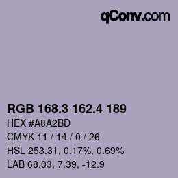 カラーコード: RGB 168.3 162.4 189 | qconv.com