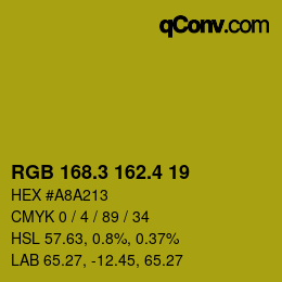 カラーコード: RGB 168.3 162.4 19 | qconv.com