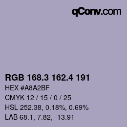 カラーコード: RGB 168.3 162.4 191 | qconv.com