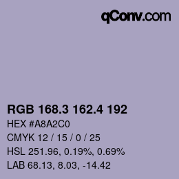 カラーコード: RGB 168.3 162.4 192 | qconv.com