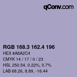カラーコード: RGB 168.3 162.4 196 | qconv.com