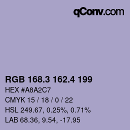 カラーコード: RGB 168.3 162.4 199 | qconv.com
