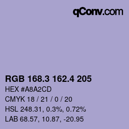 カラーコード: RGB 168.3 162.4 205 | qconv.com