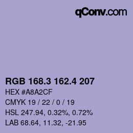カラーコード: RGB 168.3 162.4 207 | qconv.com