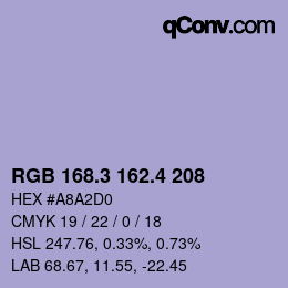 カラーコード: RGB 168.3 162.4 208 | qconv.com