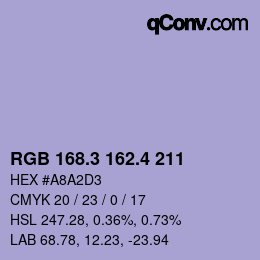 カラーコード: RGB 168.3 162.4 211 | qconv.com