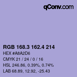 カラーコード: RGB 168.3 162.4 214 | qconv.com