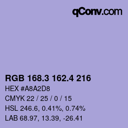 カラーコード: RGB 168.3 162.4 216 | qconv.com