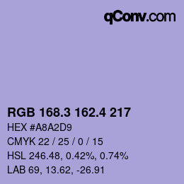 カラーコード: RGB 168.3 162.4 217 | qconv.com