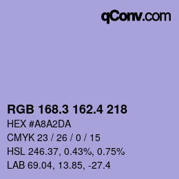 カラーコード: RGB 168.3 162.4 218 | qconv.com
