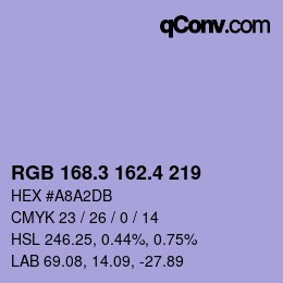カラーコード: RGB 168.3 162.4 219 | qconv.com