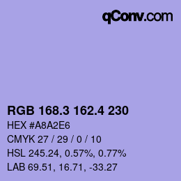 カラーコード: RGB 168.3 162.4 230 | qconv.com