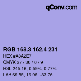 カラーコード: RGB 168.3 162.4 231 | qconv.com