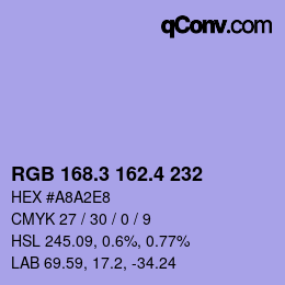 カラーコード: RGB 168.3 162.4 232 | qconv.com