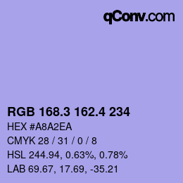 カラーコード: RGB 168.3 162.4 234 | qconv.com