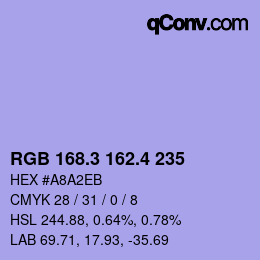 カラーコード: RGB 168.3 162.4 235 | qconv.com