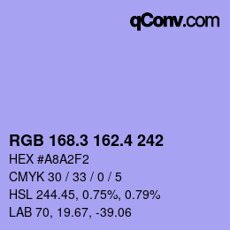 カラーコード: RGB 168.3 162.4 242 | qconv.com