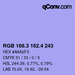 カラーコード: RGB 168.3 162.4 243 | qconv.com