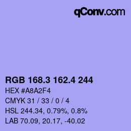カラーコード: RGB 168.3 162.4 244 | qconv.com